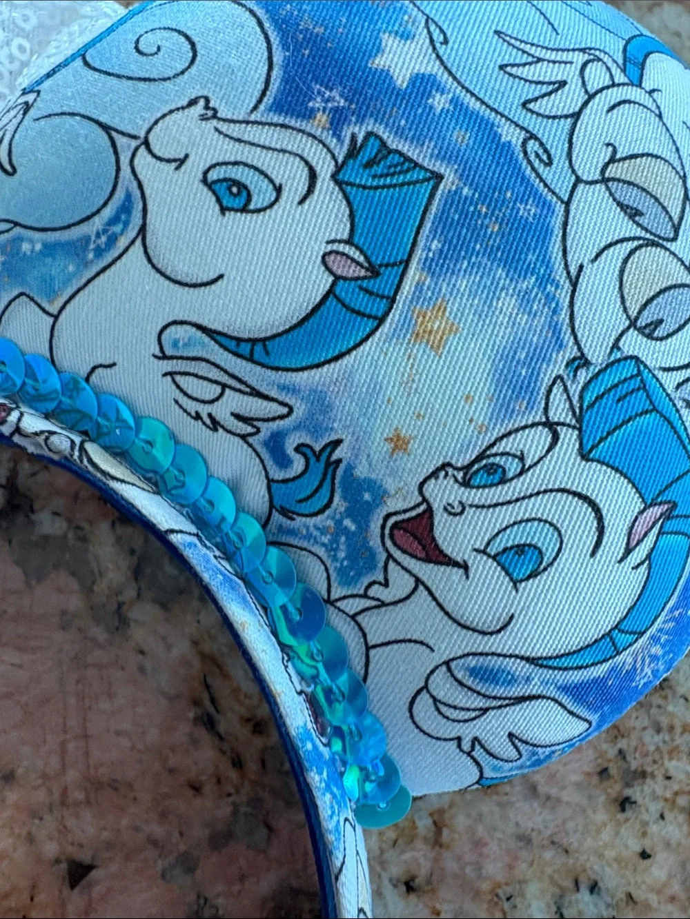 Pegasus Disney-Inspired Mouse Ear Headband with White Sequin Bow